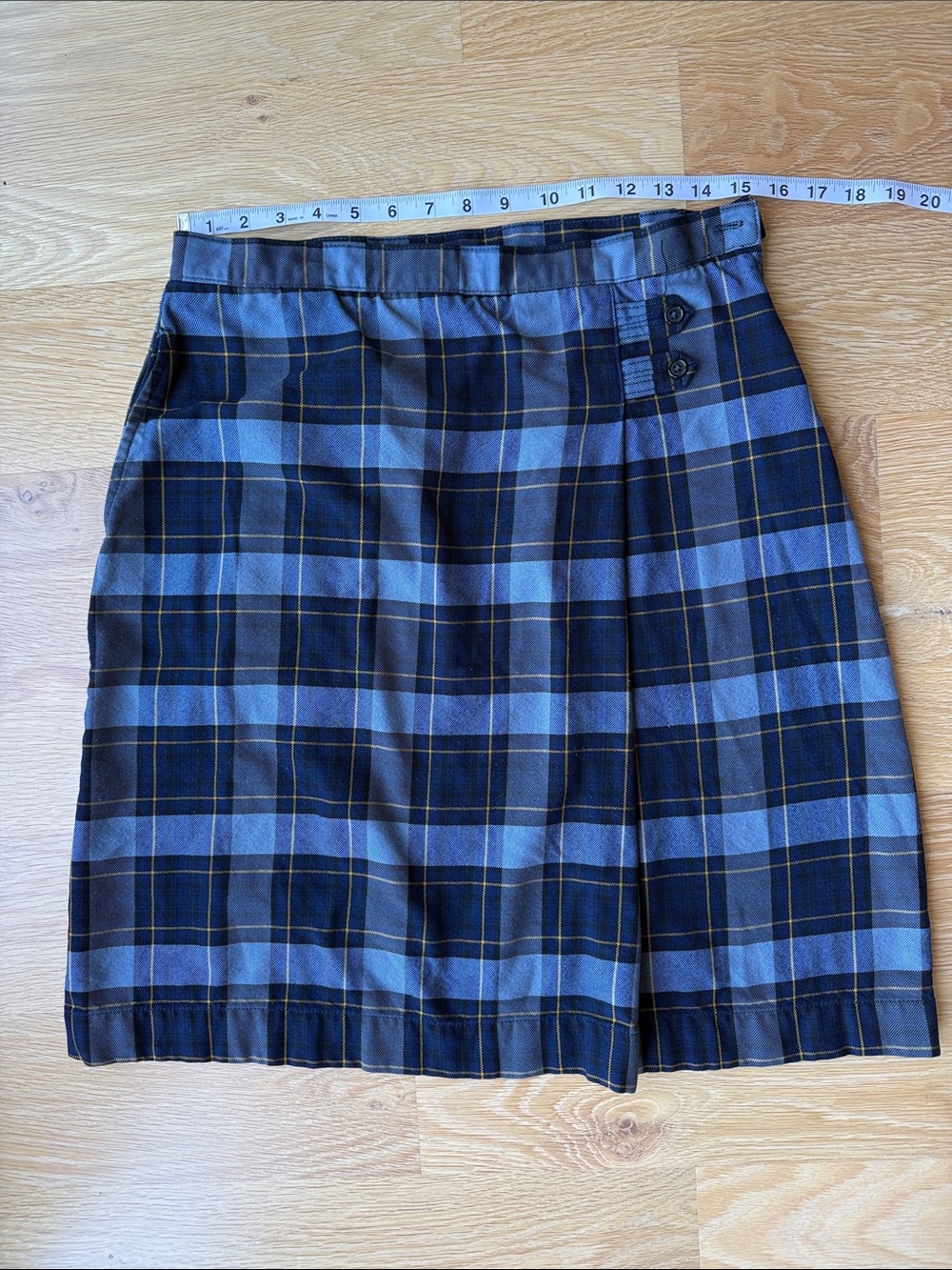 Lands' End Navy and Light Blue Plaid A-Line Skirt